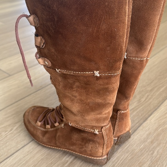 Y2K Timberland MOORELAND HOLLACE Women 7.5 Tall Lace Up Suede Leather Boots - Picture 5 of 12